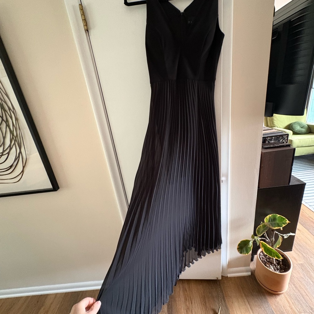 Avery G Black Pleated Evening Dress